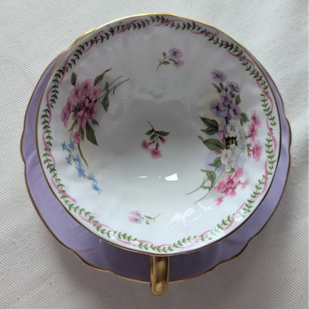 Vintage Shelley Bone China Wildflower Lilac Oleander Shape Tea cup & Saucer